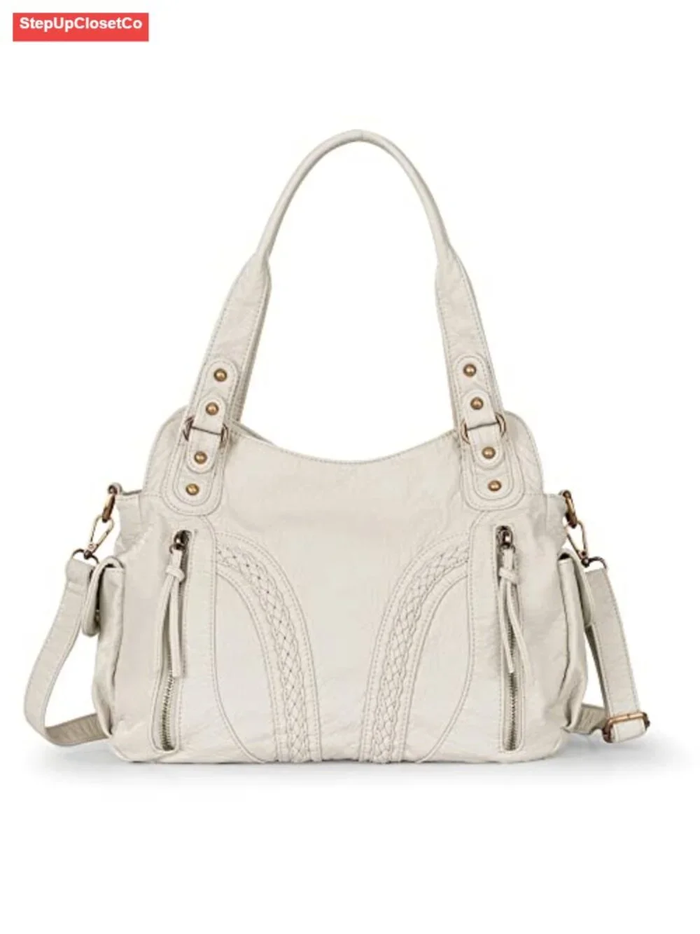 Faux Leather Hobo Handbag with Crossbody Strap, Large Soft Purse
